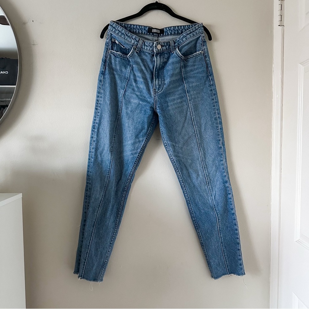 Reformation High-Rise Straight-Leg Jeans with Raw Hem